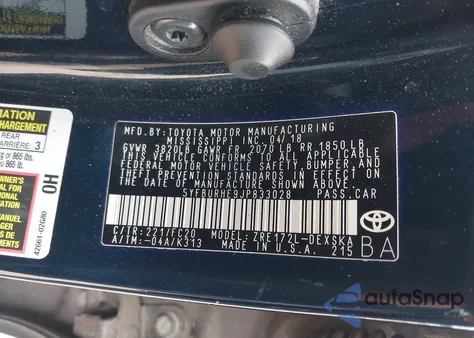 2018 Toyota Corolla Se from USA, damaged, VIN 5YFBURHE9JP833028